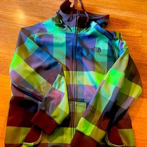 XL Men’s The North Face neon green and brown zip-up hood jacket